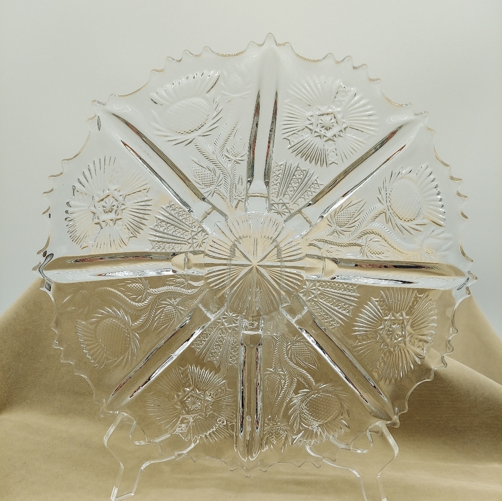 Thistle Pattern Vintage Glass Shallow Bowl